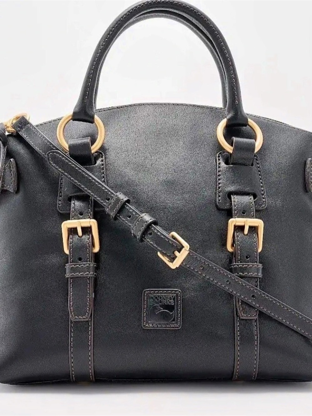 Dooney & Bourke Bristol Florentine Leather Satchel Black with shoulder strap